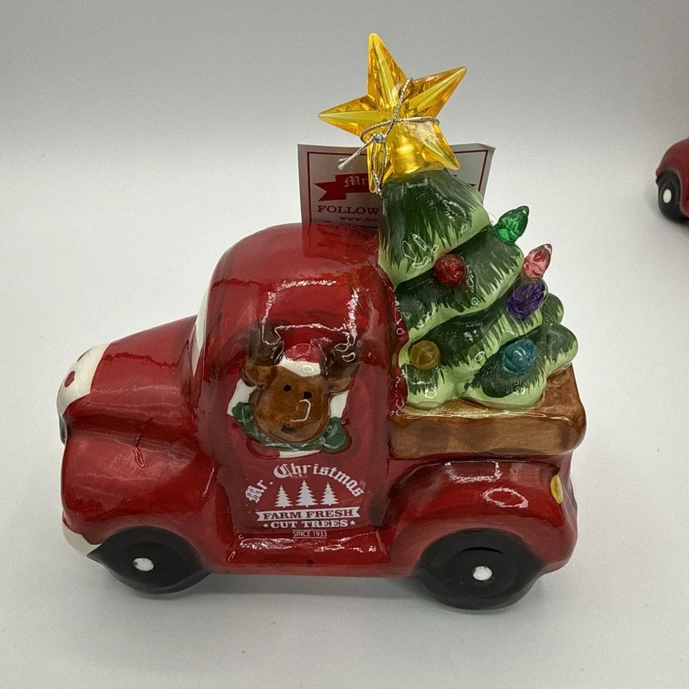 Mr Christmas Red Truck Farm Fresh Trees Set of 6 Lighted Tree‎ Top Holiday Decor